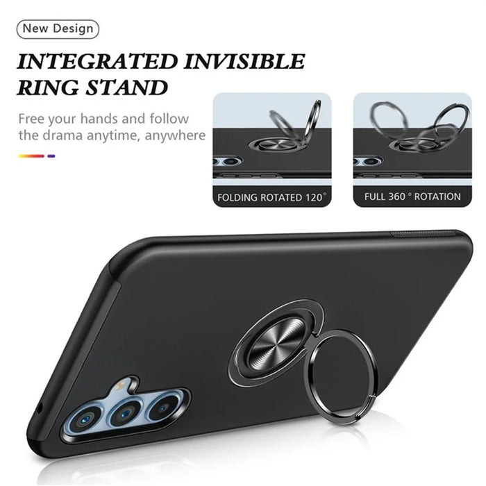 For Samsung Galaxy S25 Case PC+TPU Phone Cover with Rotatable Ring Holder - Blue - 2