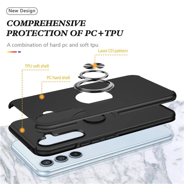 For Samsung Galaxy S25 Case PC+TPU Phone Cover with Rotatable Ring Holder - Blue - 5