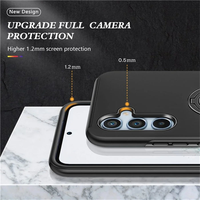 For Samsung Galaxy S25 Case PC+TPU Phone Cover with Rotatable Ring Holder - Blue - 6