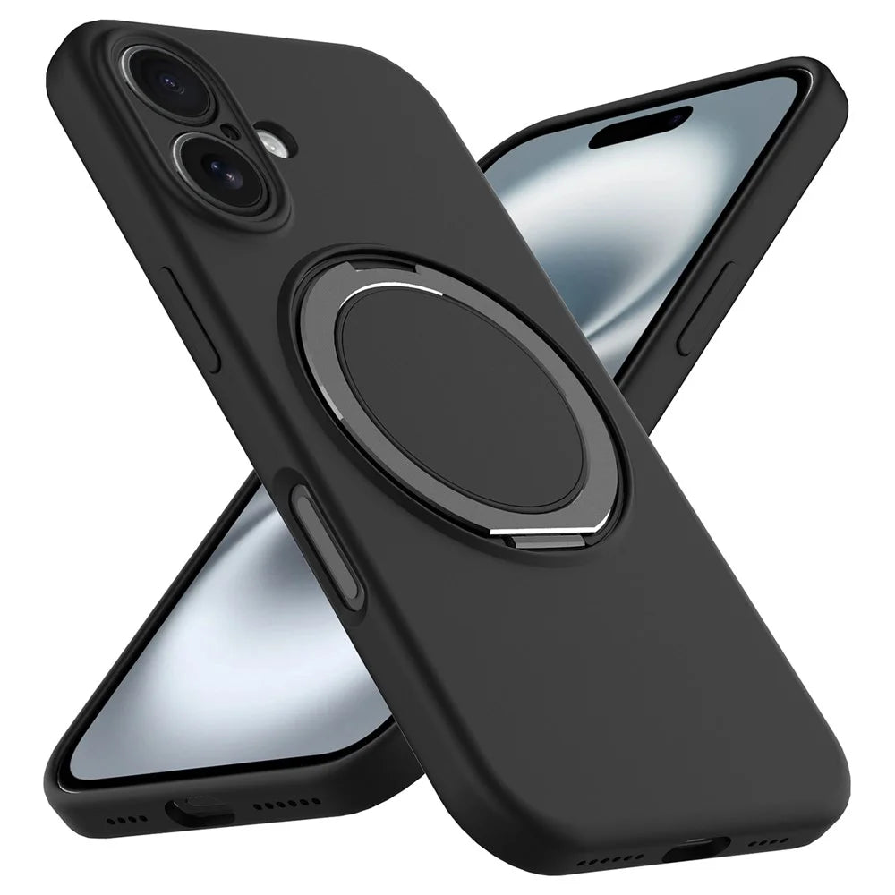 For iPhone 16 Case Compatible with MagSafe Rotating Metal Kickstand PC + Silicone Phone Cover - Black - 2