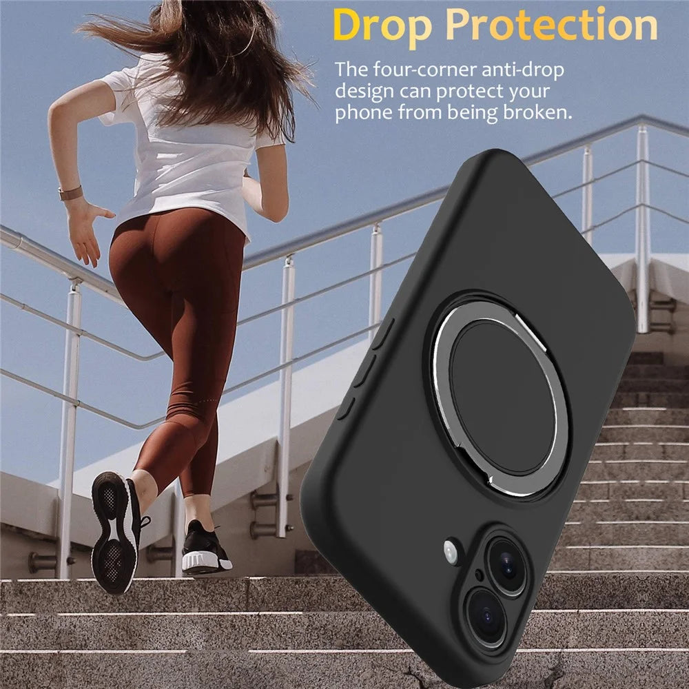 For iPhone 16 Case Compatible with MagSafe Rotating Metal Kickstand PC + Silicone Phone Cover - Black - 5