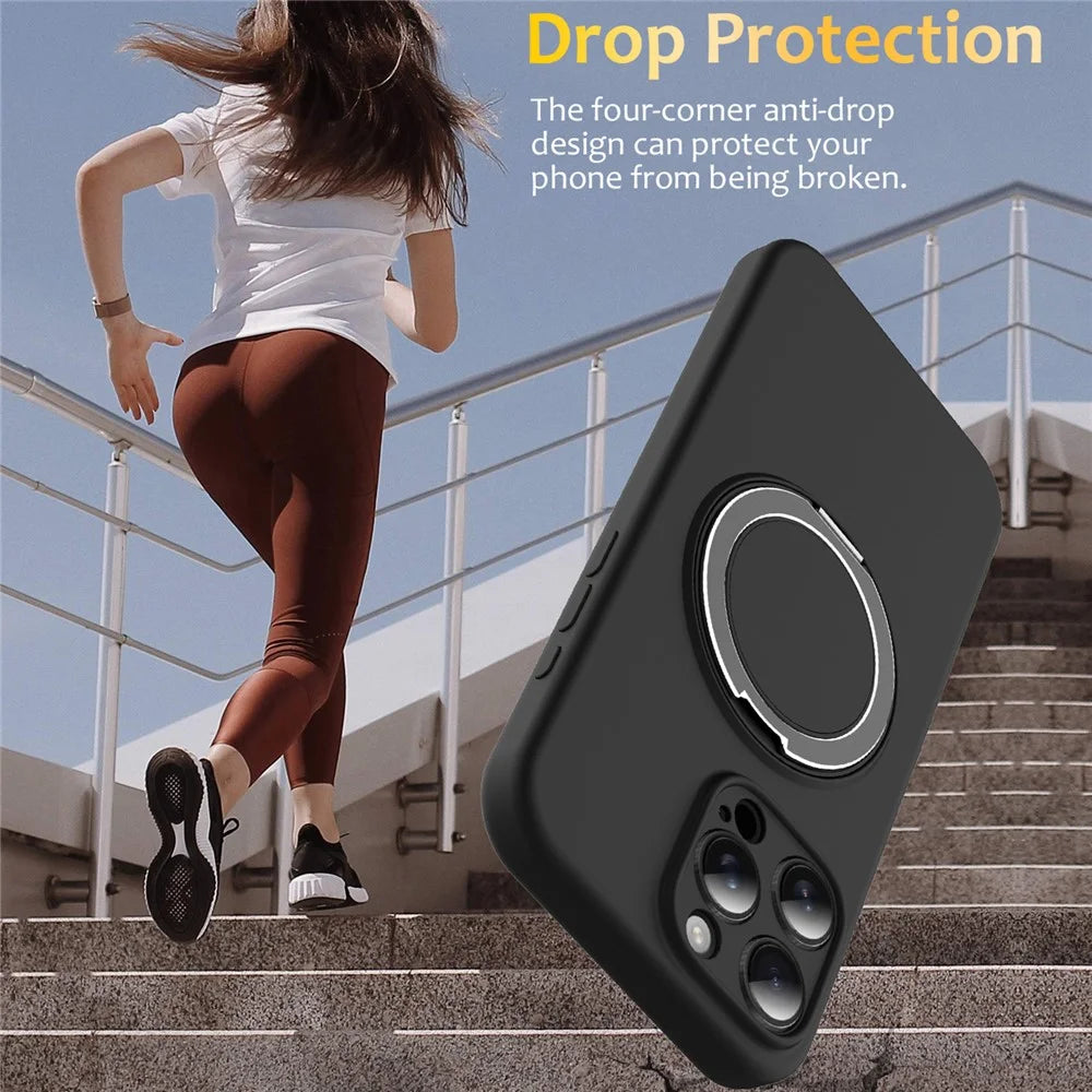 For iPhone 16 Pro Max Case Compatible with MagSafe Rotating Metal Kickstand PC + Silicone Phone Cover - Black - 5