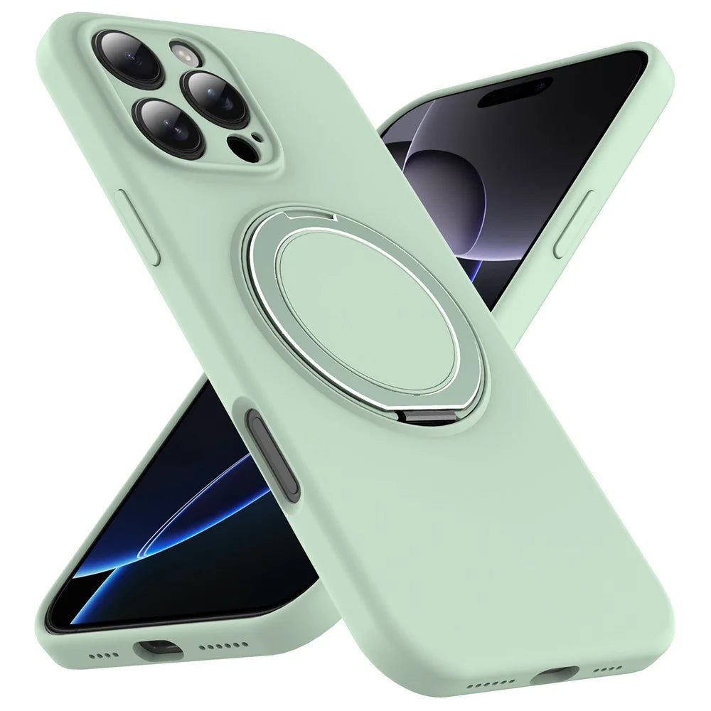 For iPhone 16 Pro Case Compatible with MagSafe Rotating Metal Kickstand PC + Silicone Phone Cover - Light Green - 2