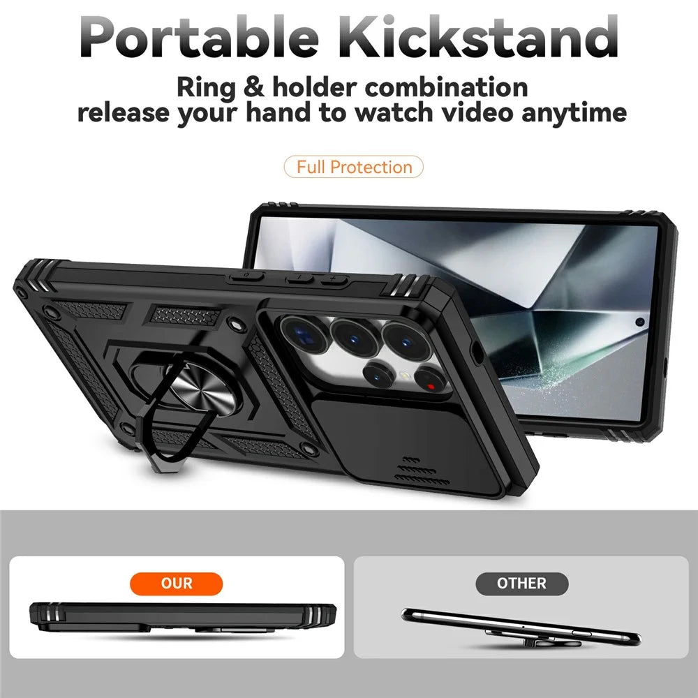 For Samsung Galaxy S25 Ultra Case PC + TPU Phone Cover Lens Ultimate Protection Kickstand - Black - 3