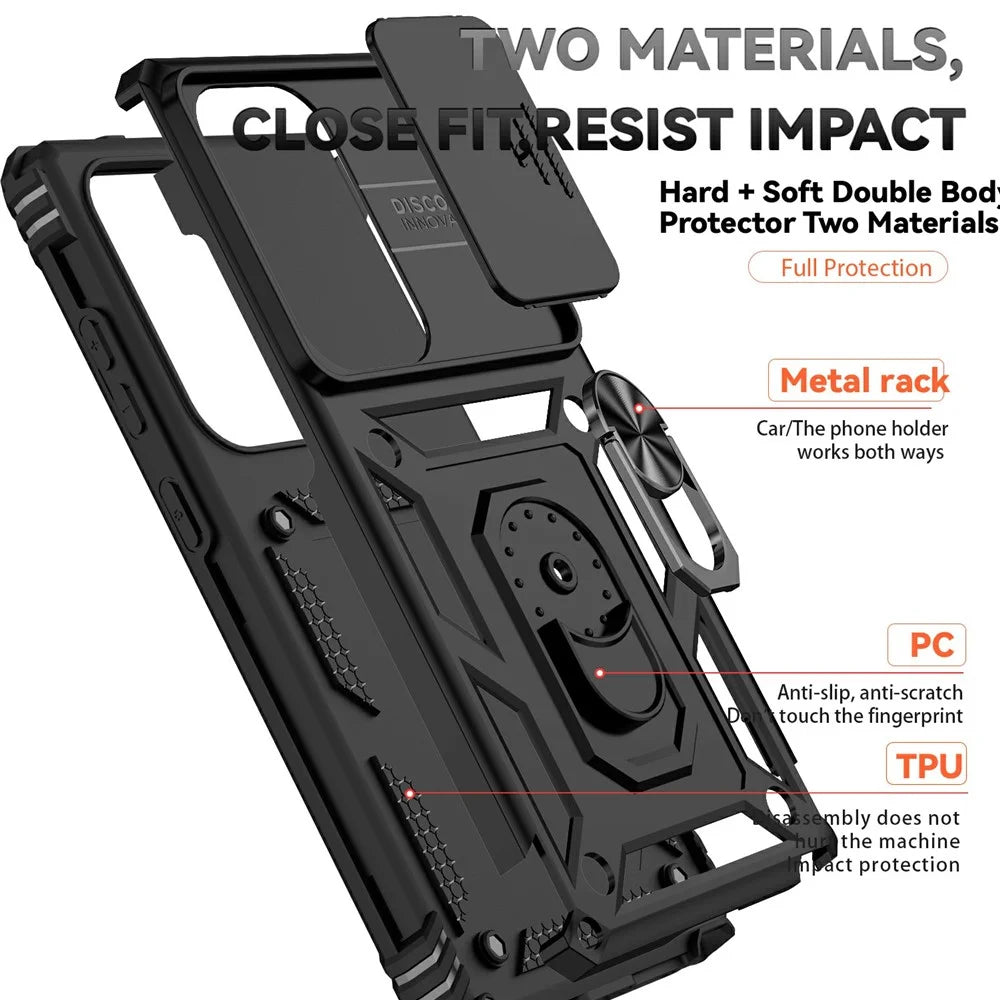 For Samsung Galaxy S25 Ultra Case PC + TPU Phone Cover Lens Ultimate Protection Kickstand - Black - 5