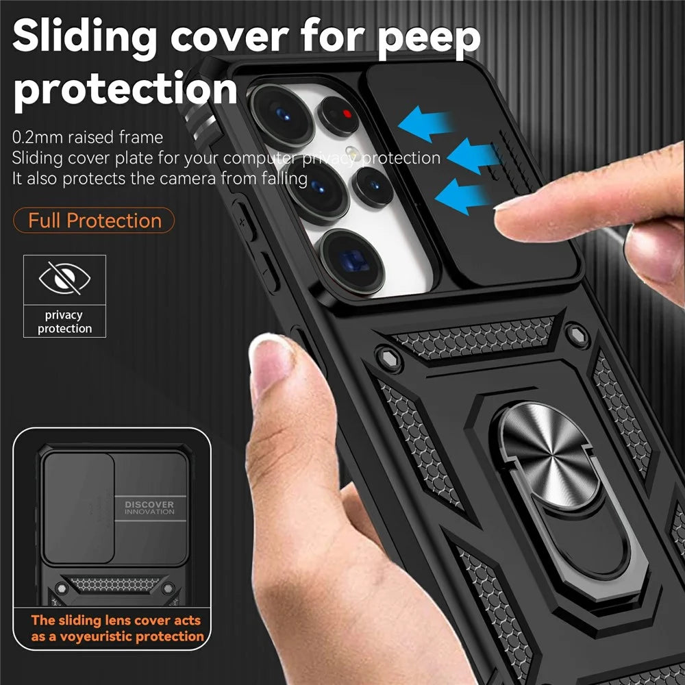 For Samsung Galaxy S25 Ultra Case PC + TPU Phone Cover Lens Ultimate Protection Kickstand - Black - 6