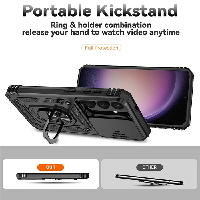For Samsung Galaxy S25 Case PC + TPU Phone Cover Lens Ultimate Protection Kickstand - Black - 2