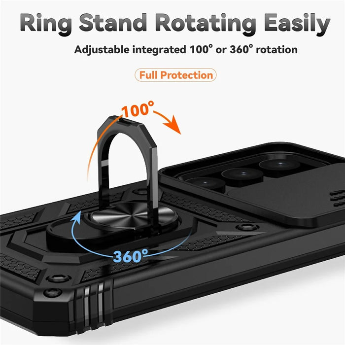 For Samsung Galaxy S25 Case PC + TPU Phone Cover Lens Ultimate Protection Kickstand - Black - 6
