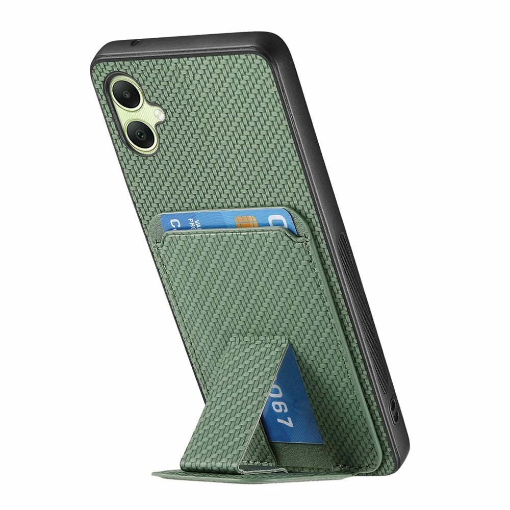 For Samsung Galaxy A06 4G Case Card Holder Carbon Fiber Texture Leather Coated TPU Phone Cover - Green - 3