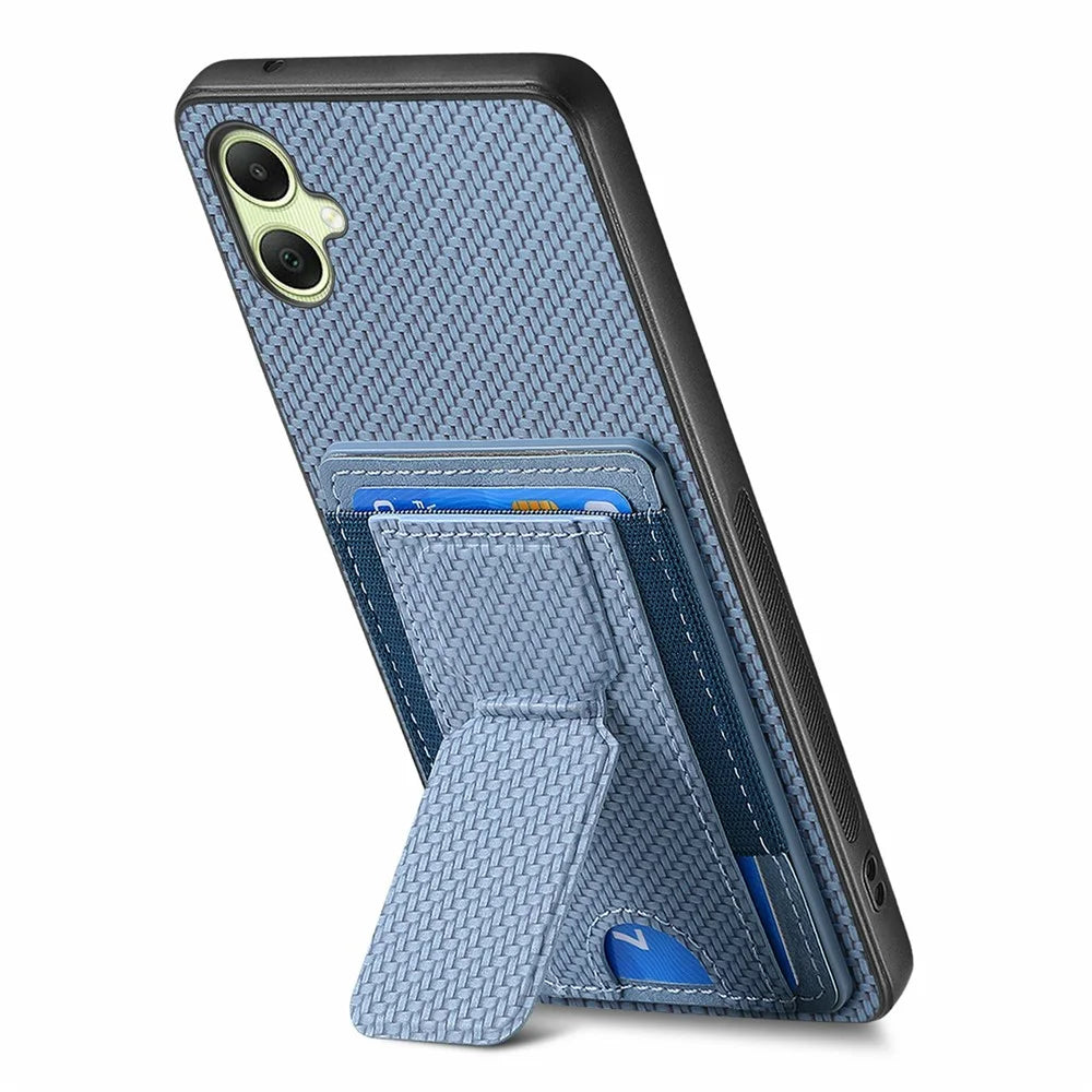For Samsung Galaxy A06 4G Case Kickstand Card Holder Leather Back Cover - Blue - 3