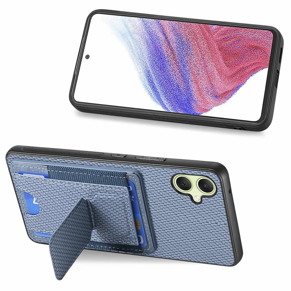 For Samsung Galaxy A06 4G Case Kickstand Card Holder Leather Back Cover - Blue - 4