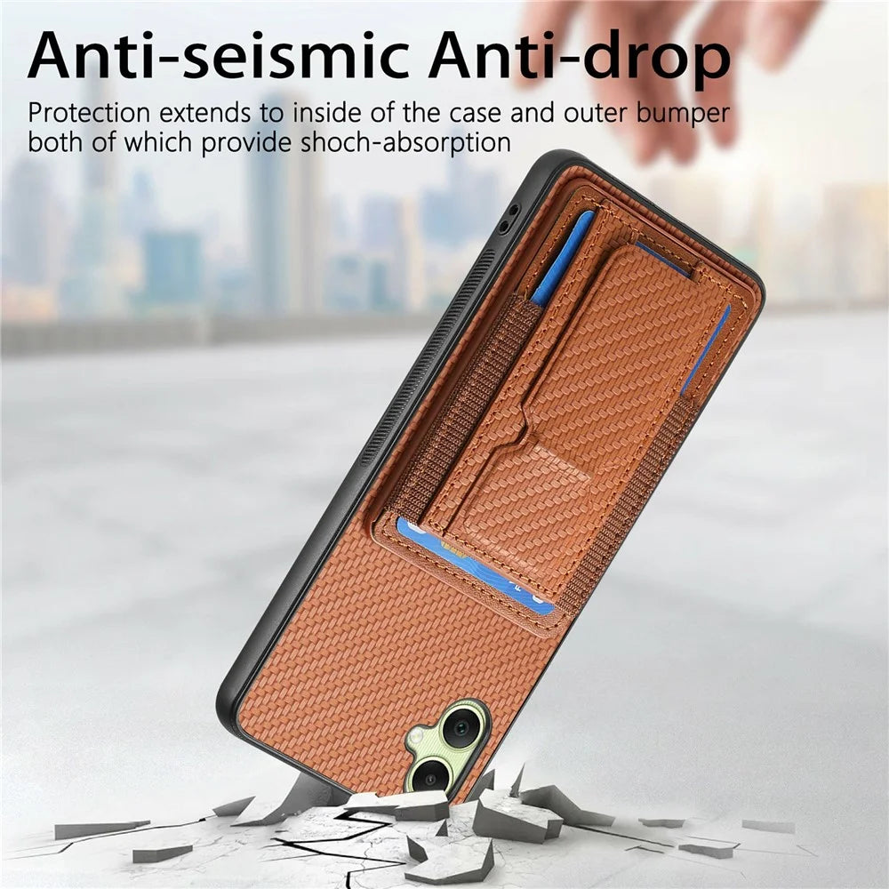 For Samsung Galaxy A06 4G Case Kickstand Card Holder Leather Back Cover - Blue - 7