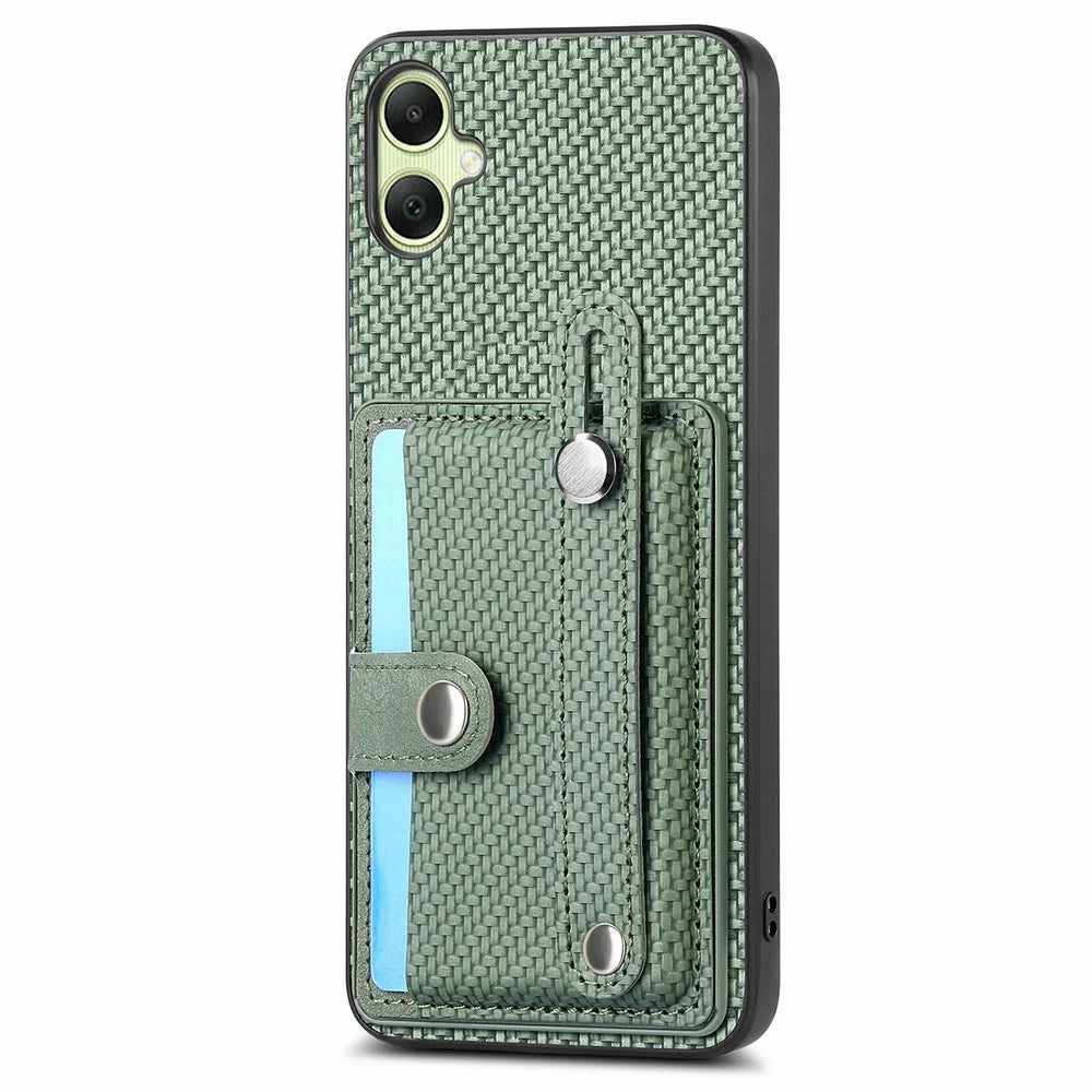 For Samsung Galaxy A06 4G Case Wristband Anti-Drop Leather Back Cover Card Holder - Green - 2