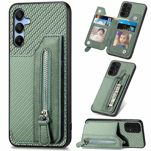 For Samsung Galaxy A16 4G / 5G Case Leather+PC+TPU Zipper Pocket Kickstand Phone Cover - Green - 1