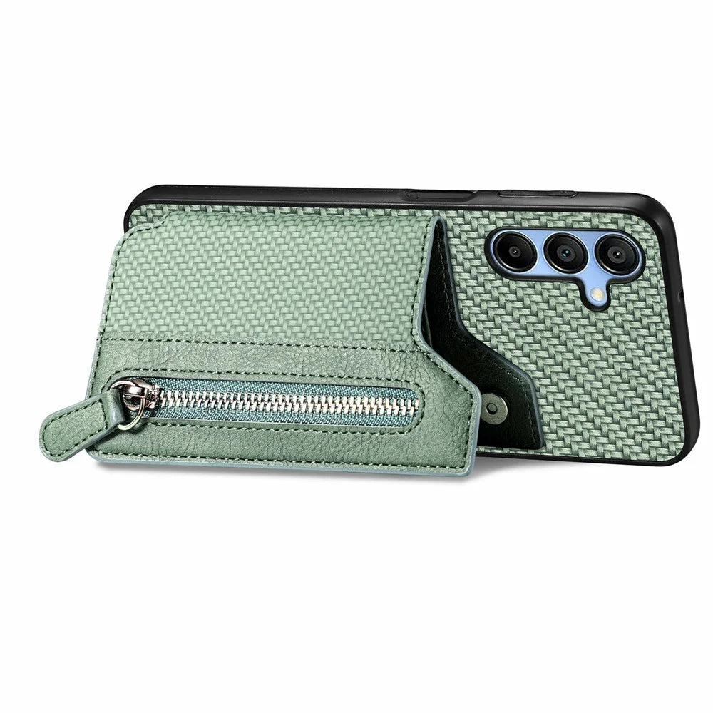 For Samsung Galaxy A16 4G / 5G Case Leather+PC+TPU Zipper Pocket Kickstand Phone Cover - Green - 3