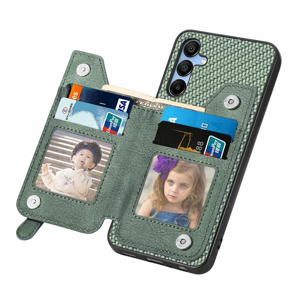 For Samsung Galaxy A16 4G / 5G Case Leather+PC+TPU Zipper Pocket Kickstand Phone Cover - Green - 4