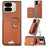 For Google Pixel 9 Pro Fold 5G Case Card Holder Leather Back Cover with Card Knife - Brown - 1