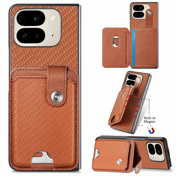 For Google Pixel 9 Pro Fold 5G Case Card Holder Leather Back Cover with Card Knife - Brown - 1