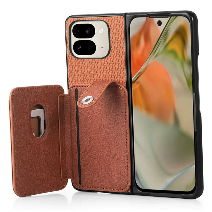 For Google Pixel 9 Pro Fold 5G Case Card Holder Leather Back Cover with Card Knife - Brown - 3