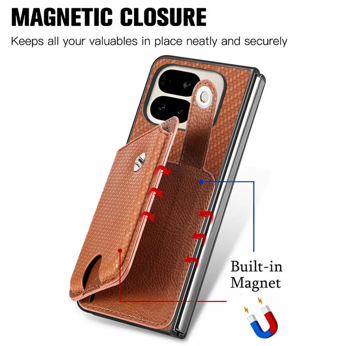 For Google Pixel 9 Pro Fold 5G Case Card Holder Leather Back Cover with Card Knife - Brown - 7