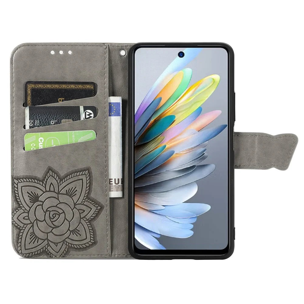 For ZTE Blade A55 Case PU Leather Wallet Phone Cover Butterfly Pattern - Grey - 2