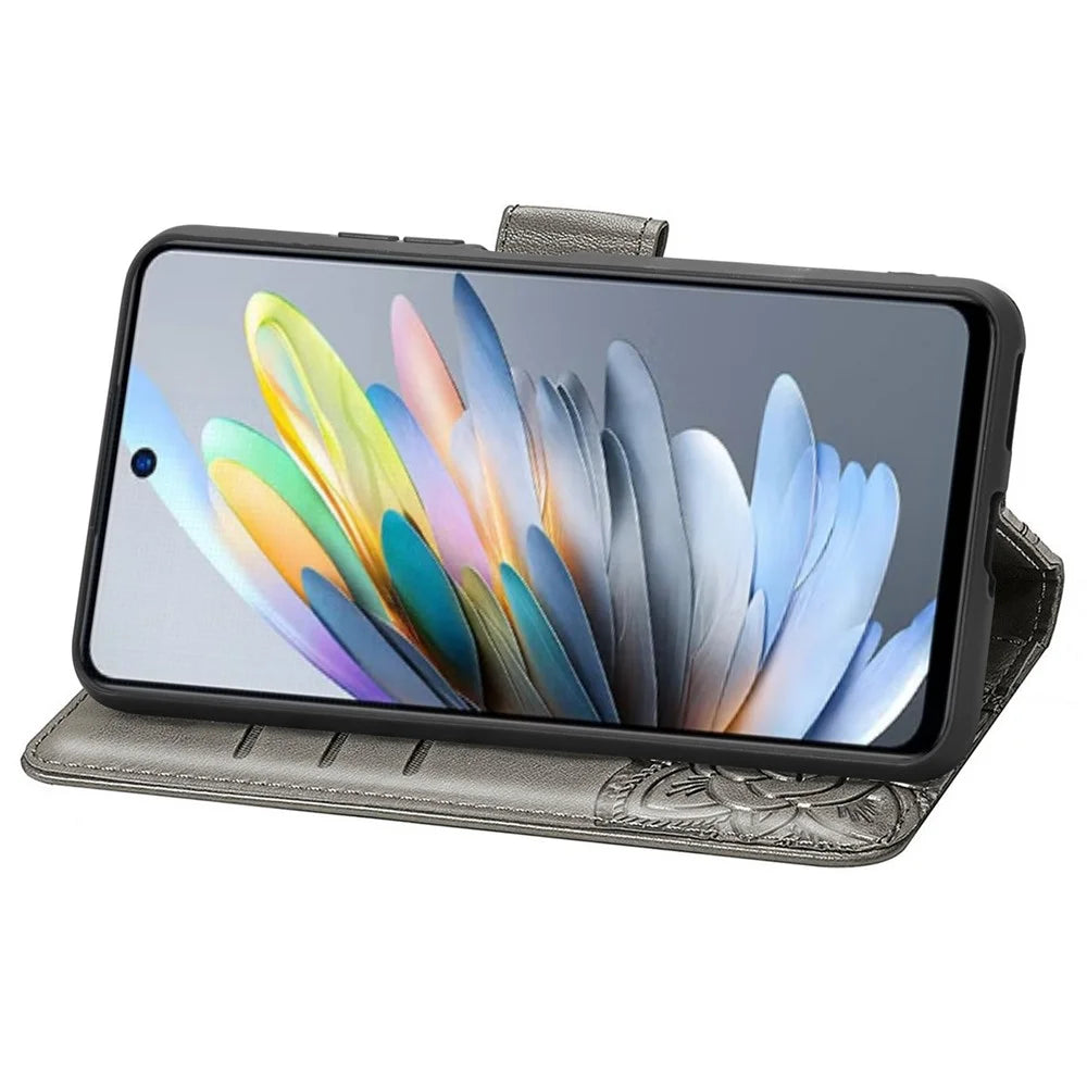 For ZTE Blade A55 Case PU Leather Wallet Phone Cover Butterfly Pattern - Grey - 3