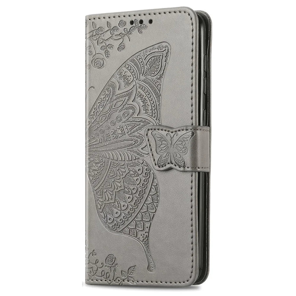 For ZTE Blade A55 Case PU Leather Wallet Phone Cover Butterfly Pattern - Grey - 6