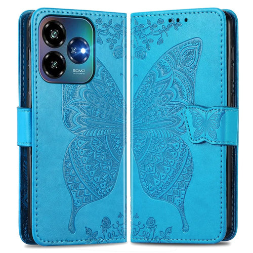 For ZTE Blade V60 Vita Case PU Leather Wallet Phone Cover Butterfly Pattern - Blue - 1