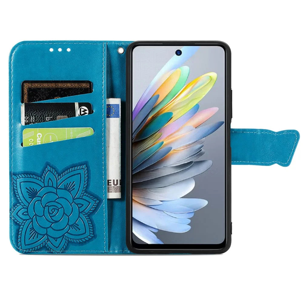 For ZTE Blade V60 Vita Case PU Leather Wallet Phone Cover Butterfly Pattern - Blue - 2
