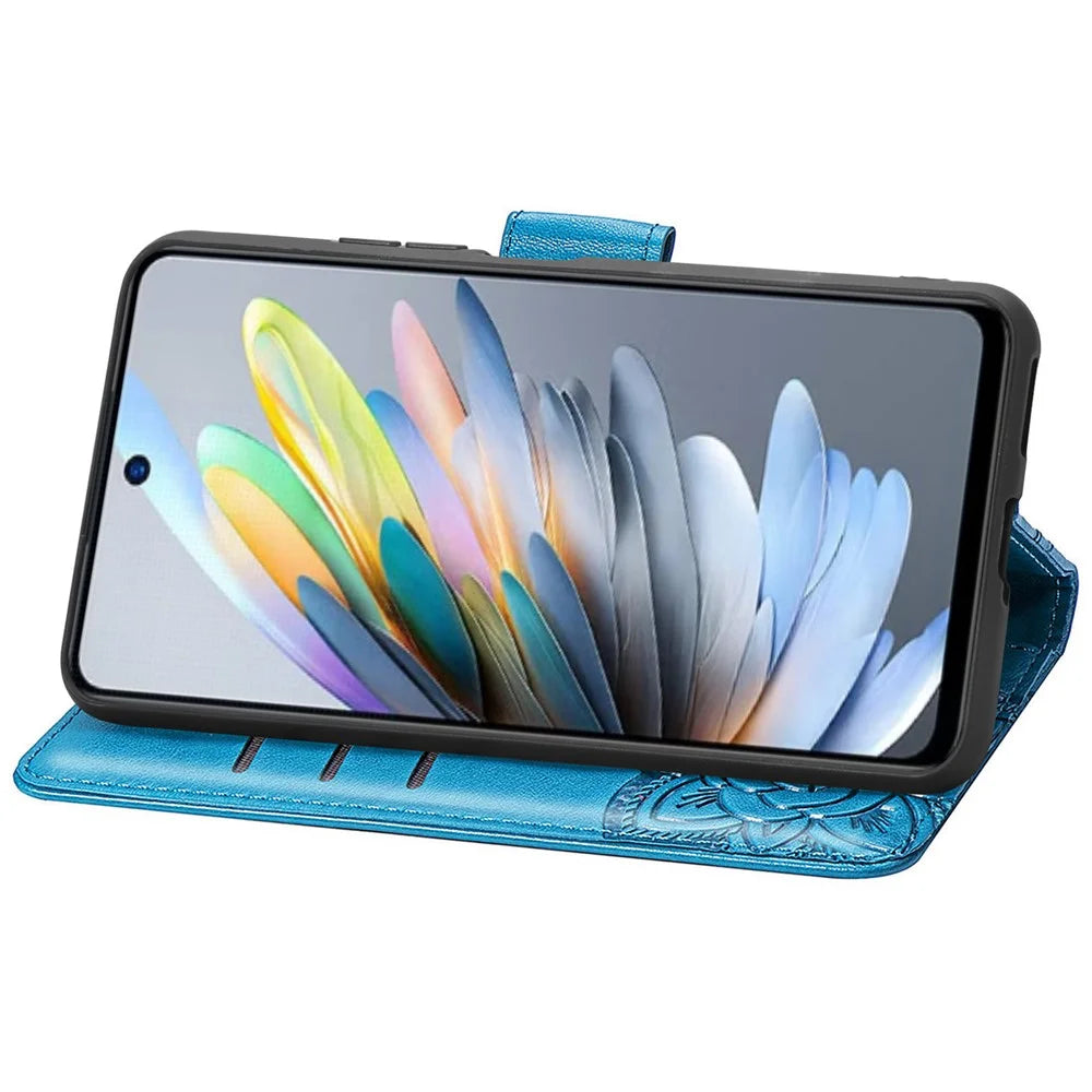 For ZTE Blade V60 Vita Case PU Leather Wallet Phone Cover Butterfly Pattern - Blue - 3