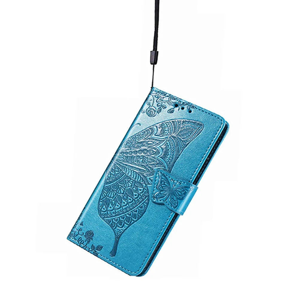 For ZTE Blade V60 Vita Case PU Leather Wallet Phone Cover Butterfly Pattern - Blue - 4