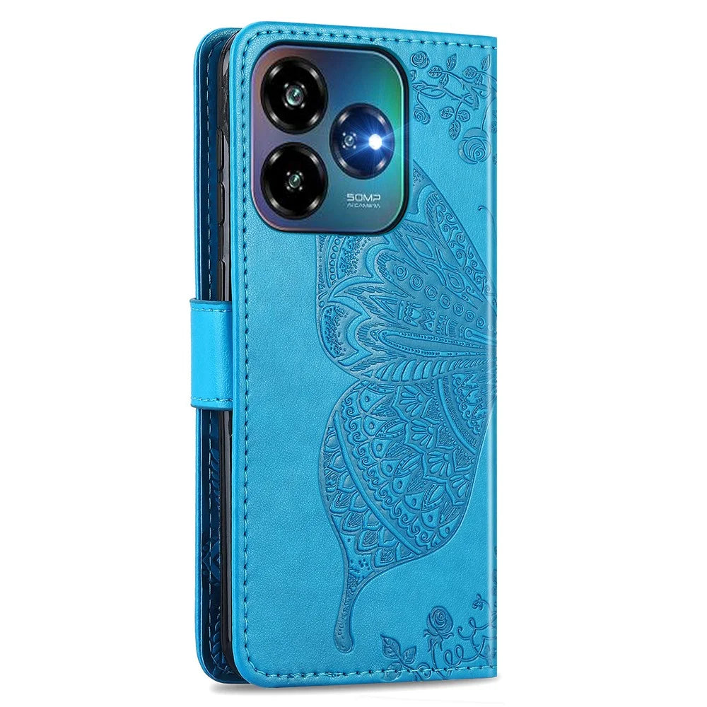 For ZTE Blade V60 Vita Case PU Leather Wallet Phone Cover Butterfly Pattern - Blue - 6
