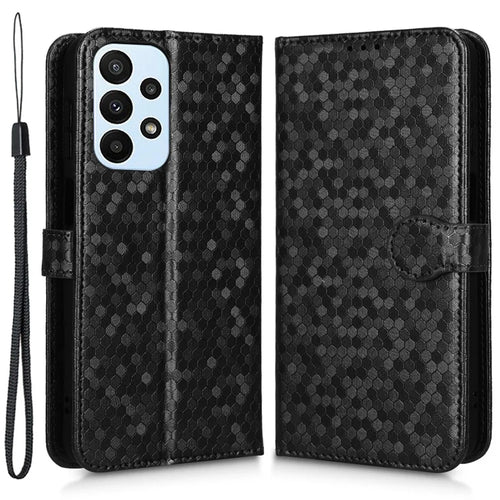 For Samsung Galaxy A23 4G / 5G (Global Version) PU Leather Flip Phone Cover Dot Pattern Imprinted Wallet Adjustable Stand Magnetic Phone Case with Strap - Black - 1