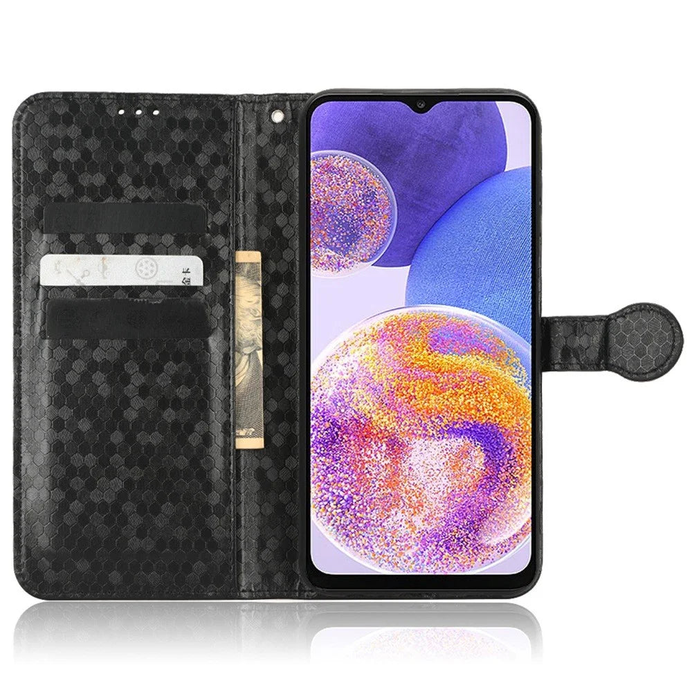 For Samsung Galaxy A23 4G / 5G (Global Version) PU Leather Flip Phone Cover Dot Pattern Imprinted Wallet Adjustable Stand Magnetic Phone Case with Strap - Black - 2