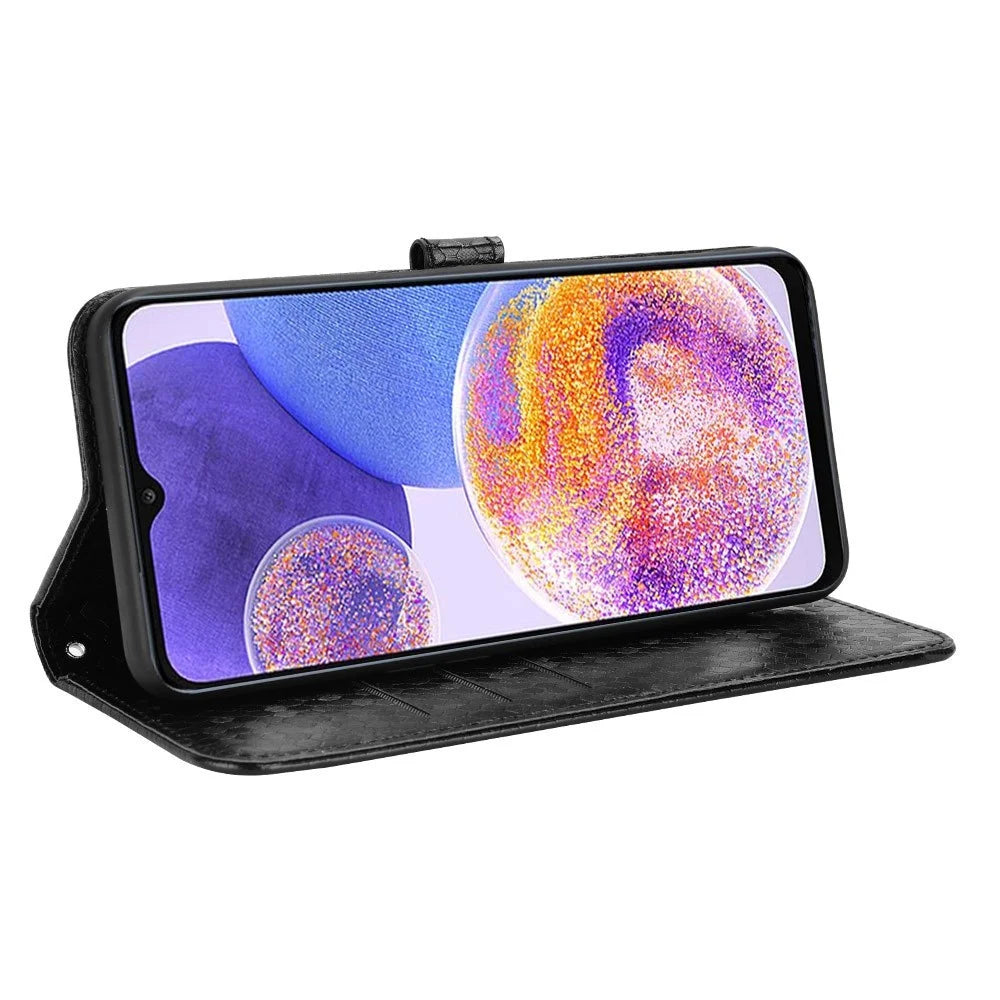 For Samsung Galaxy A23 4G / 5G (Global Version) PU Leather Flip Phone Cover Dot Pattern Imprinted Wallet Adjustable Stand Magnetic Phone Case with Strap - Black - 3