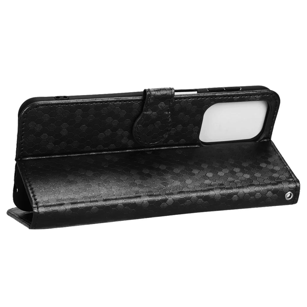 For Samsung Galaxy A23 4G / 5G (Global Version) PU Leather Flip Phone Cover Dot Pattern Imprinted Wallet Adjustable Stand Magnetic Phone Case with Strap - Black - 4