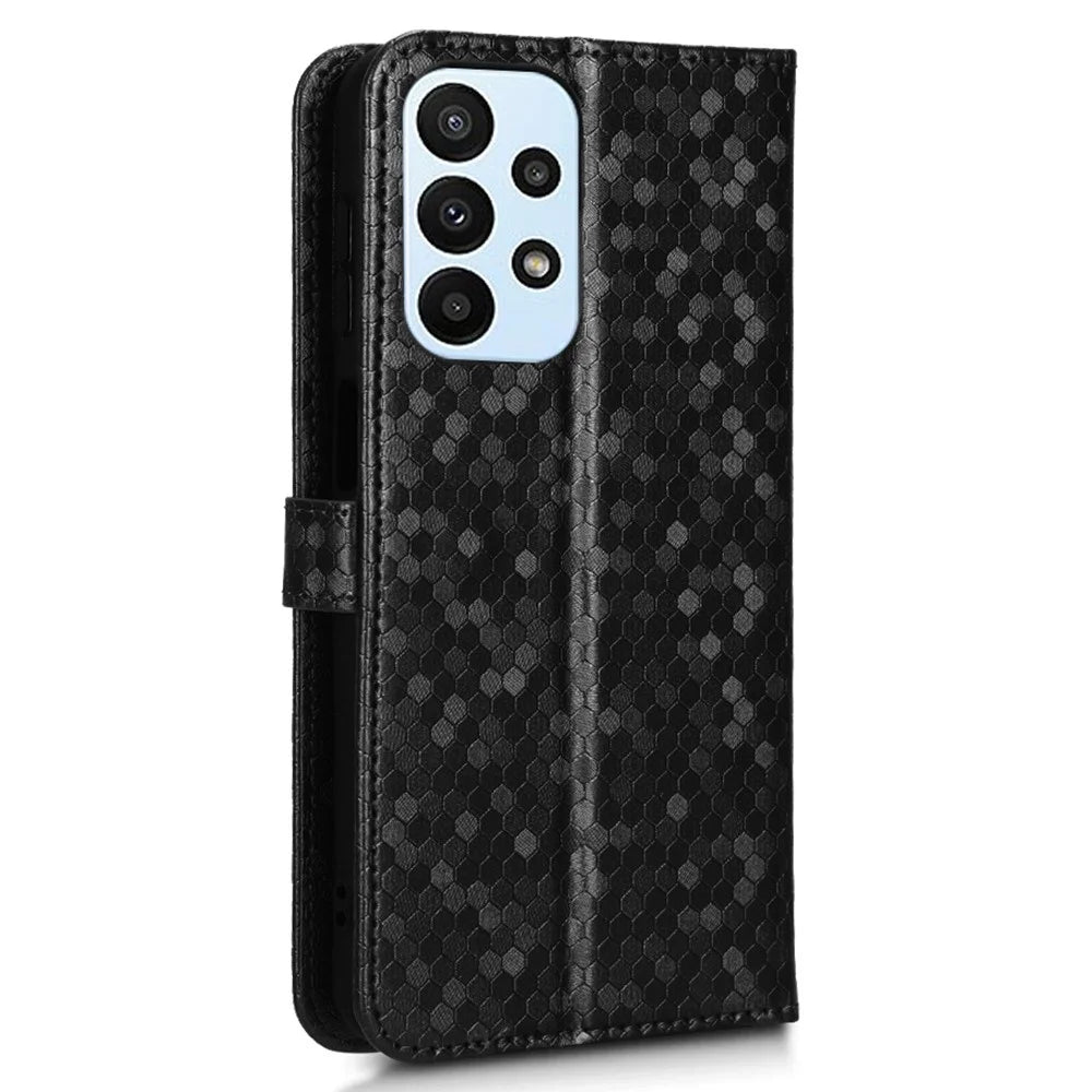 For Samsung Galaxy A23 4G / 5G (Global Version) PU Leather Flip Phone Cover Dot Pattern Imprinted Wallet Adjustable Stand Magnetic Phone Case with Strap - Black - 6