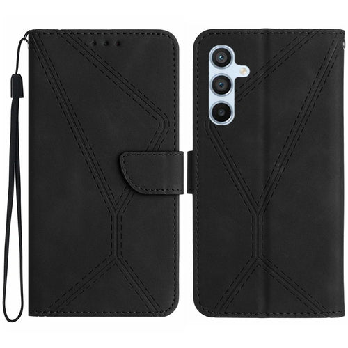 HT05 For Samsung Galaxy A37 5G / A36 5G Case Skin-Touch Lines PU Leather Flip Phone Cover - Black - 1