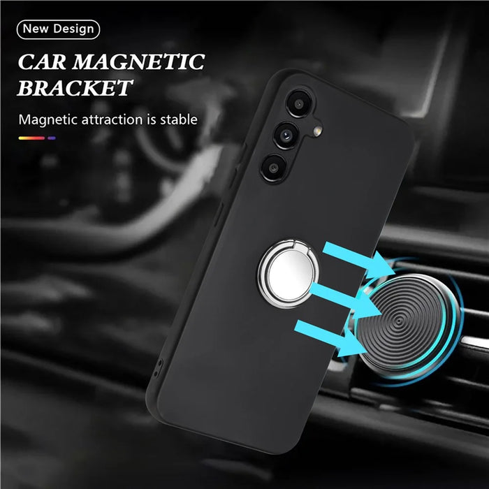 For Samsung Galaxy A37 5G / A36 5G Matte Case Ring Kickstand Soft TPU Phone Cover - Silver - 3