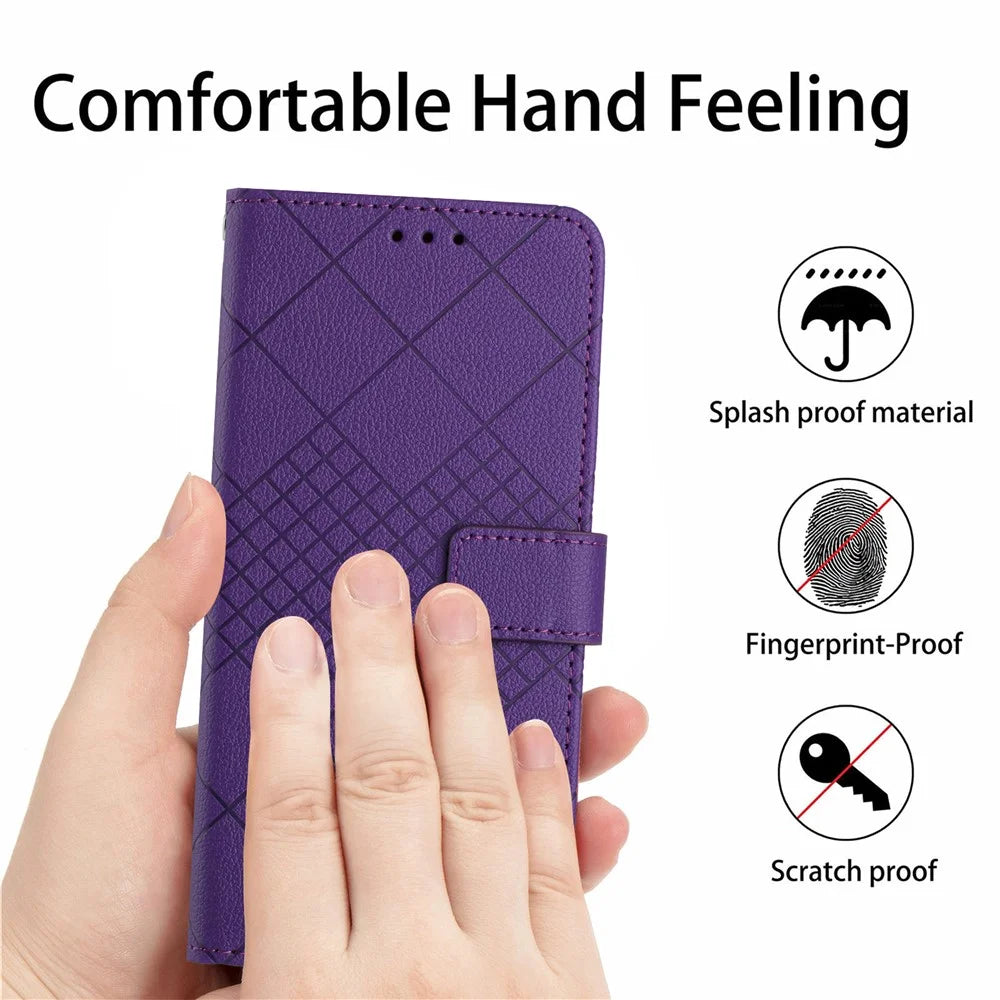 HT06 For Samsung Galaxy S25 Ultra Wallet Phone Case Imprint PU Leather Flip Folio Cover - Dark Purple - 4