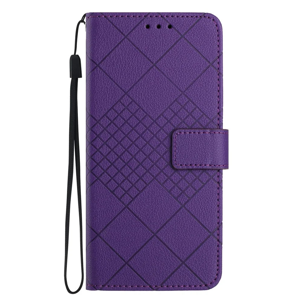 HT06 For Samsung Galaxy S25 Ultra Wallet Phone Case Imprint PU Leather Flip Folio Cover - Dark Purple - 7