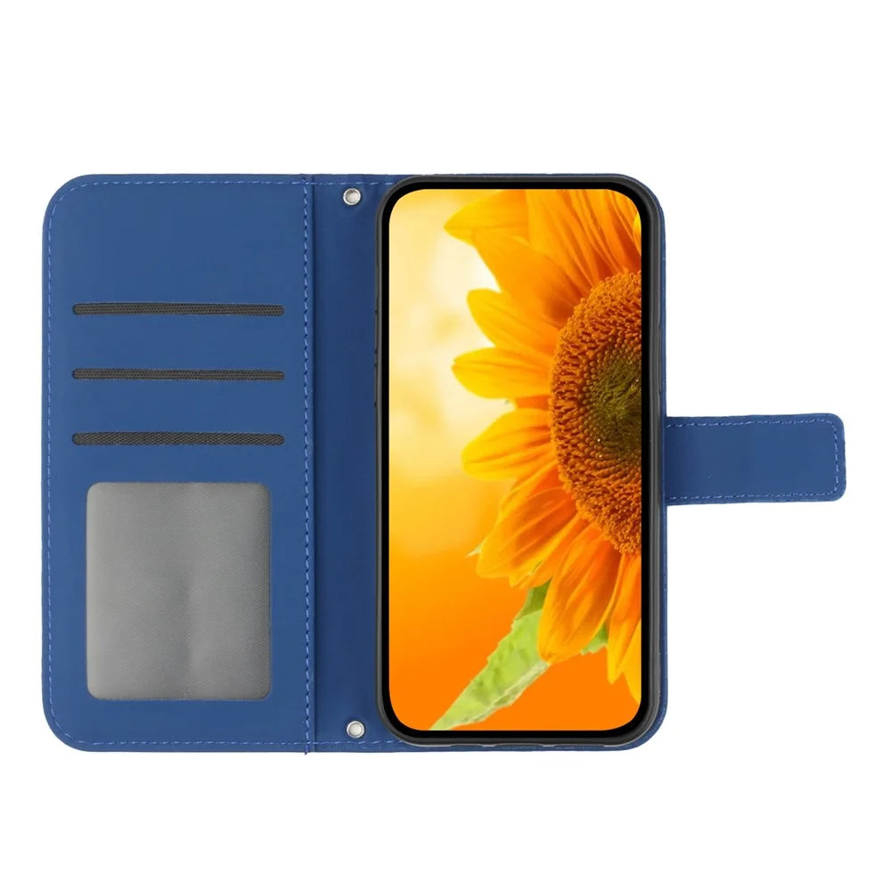 HT04 For Samsung Galaxy S25 Ultra Case Sunflower Imprint Leather Wallet Phone Cover with Wrist Strap - Sapphire - 2