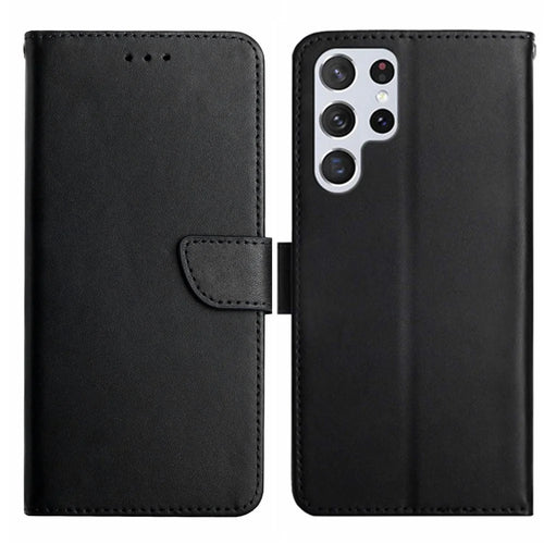 HT02 For Samsung Galaxy S25 Ultra Case Genuine Cow Leather Phone Cover Nappa Texture - Black - 1