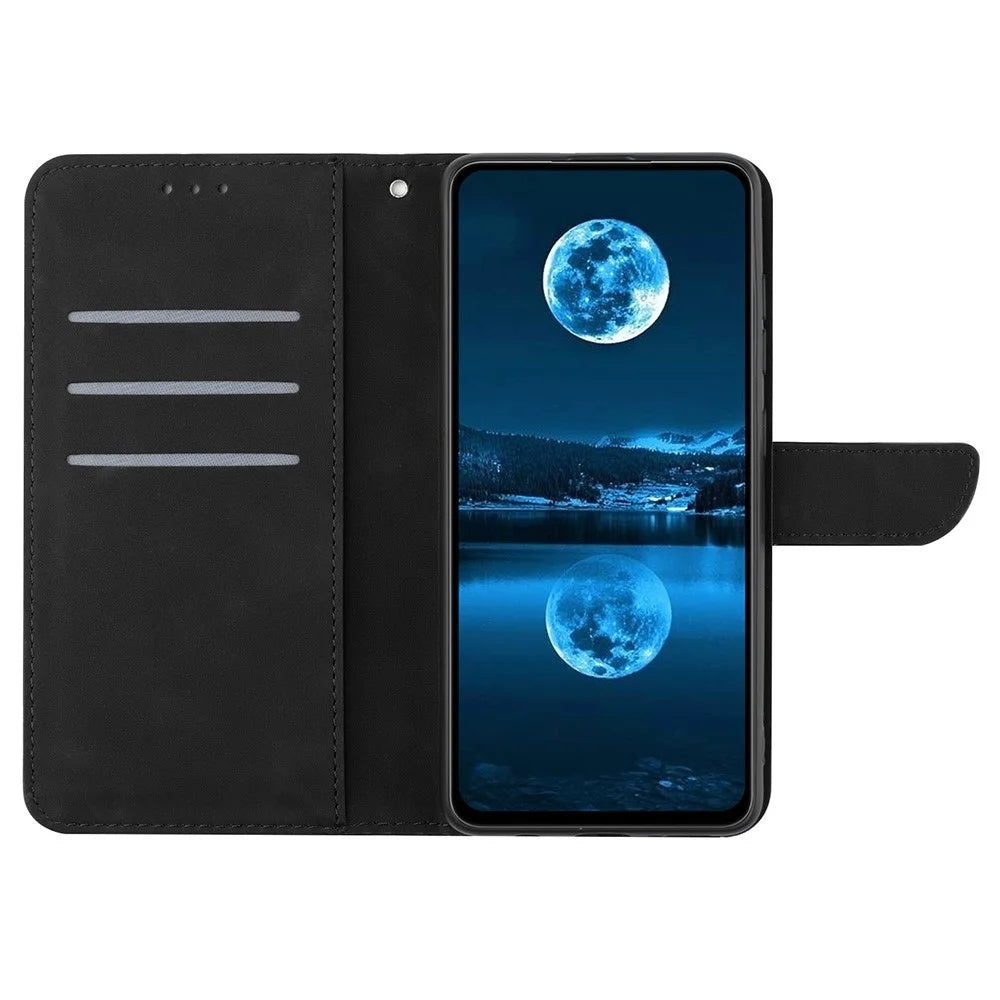 HT05 For Samsung Galaxy S25 Ultra Case Skin-Touch Lines PU Leather Flip Phone Cover - Black - 2