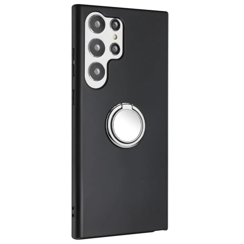 For Samsung Galaxy S25 Ultra Matte Case Ring Kickstand Soft TPU Phone Cover - Silver - 1
