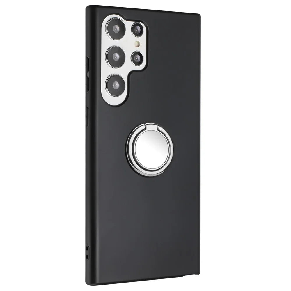 For Samsung Galaxy S25 Ultra Matte Case Ring Kickstand Soft TPU Phone Cover - Silver - 1