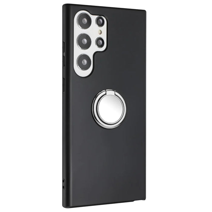 For Samsung Galaxy S25 Ultra Matte Case Ring Kickstand Soft TPU Phone Cover - Silver - 1