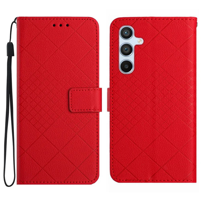 HT06 For Samsung Galaxy S25+ Wallet Phone Case Imprint PU Leather Flip Folio Cover - Red - 1
