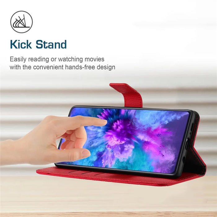 HT06 For Samsung Galaxy S25+ Wallet Phone Case Imprint PU Leather Flip Folio Cover - Red - 3