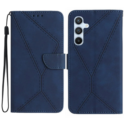 HT05 For Samsung Galaxy S25+ Case Skin-Touch Lines PU Leather Flip Phone Cover - Blue - 1